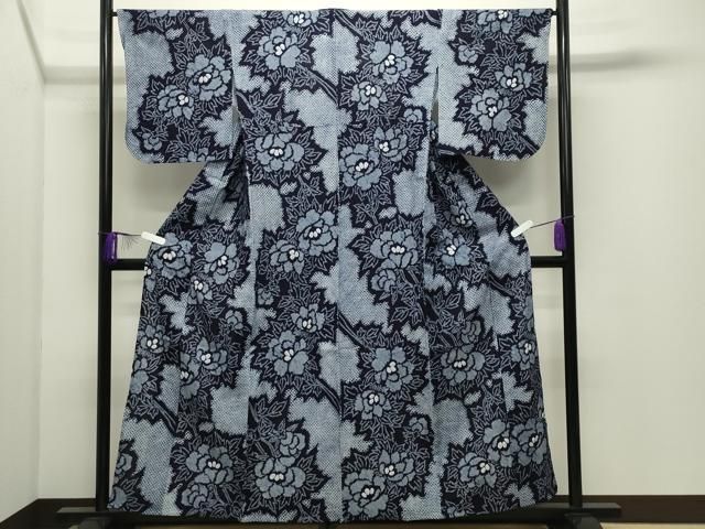 平和屋着物∴夏物　浴衣　有松鳴海絞り　伝統工芸品　枝花文　綿　逸品　CABD9568gh