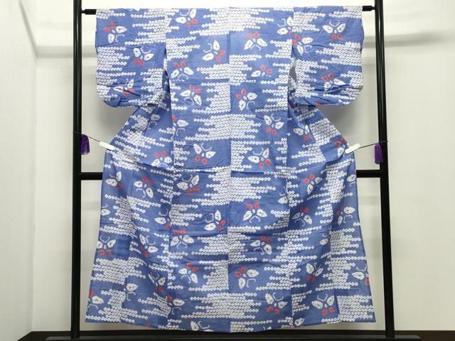 平和屋着物∴夏物 浴衣 有松鳴海絞り 伝統工芸品 舞蝶文 綿 逸品 CABD9569gh