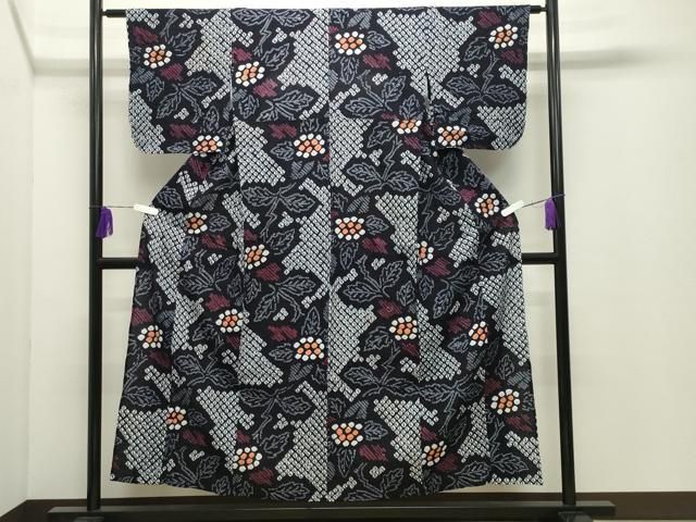 平和屋着物∴夏物　浴衣　有松鳴海絞り　伝統工芸品　草花文　綿　逸品　CABD9573gh