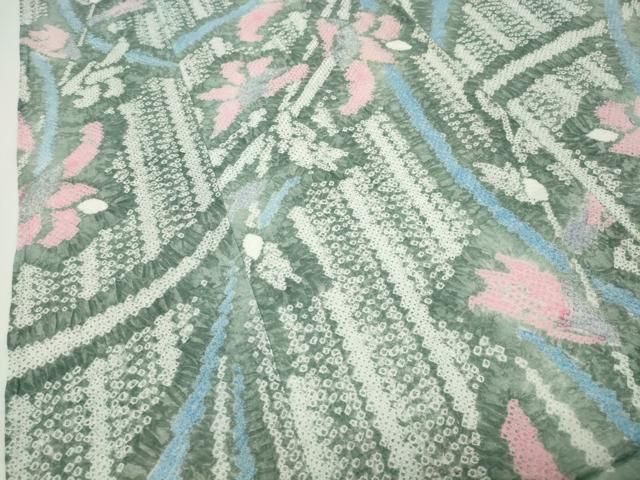 平和屋着物■極上　夏物　浴衣　有松鳴海絞り　枝花文　綿　逸品　CYAA3255s5 夏物 本場有松鳴海絞り 浴衣 リサイクル 有松 ゆかた 絞り 木綿 濃藍色