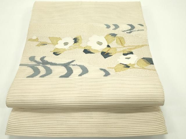 平和屋着物＊夏物　八寸名古屋帯　絽綴れ　椿　金糸　正絹　逸品　CABF4637rv