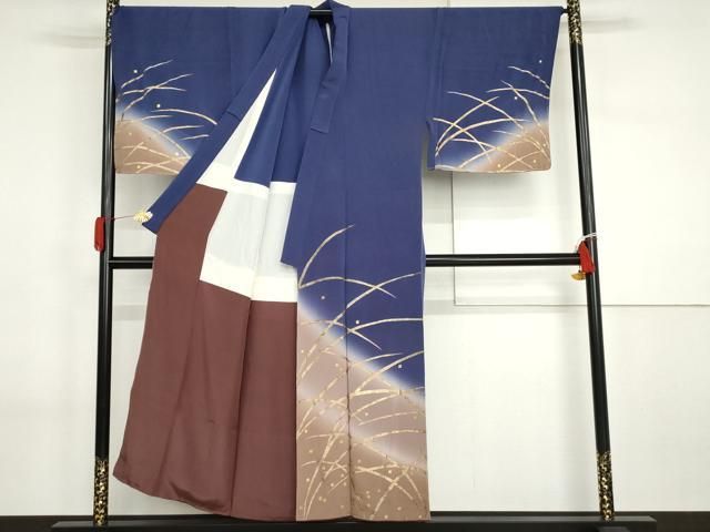 平和屋着物●人形作家・ホリヒロシ 男性 訪問着 背抜き仕立て 枝葉文 暈し染め 金彩 鬼しぼ縮緬 キングサイズ 正絹 逸品 AABI2593cs 送料無料】平和屋着物○人形作家・ホリヒロシ 男性 訪問着 背抜き