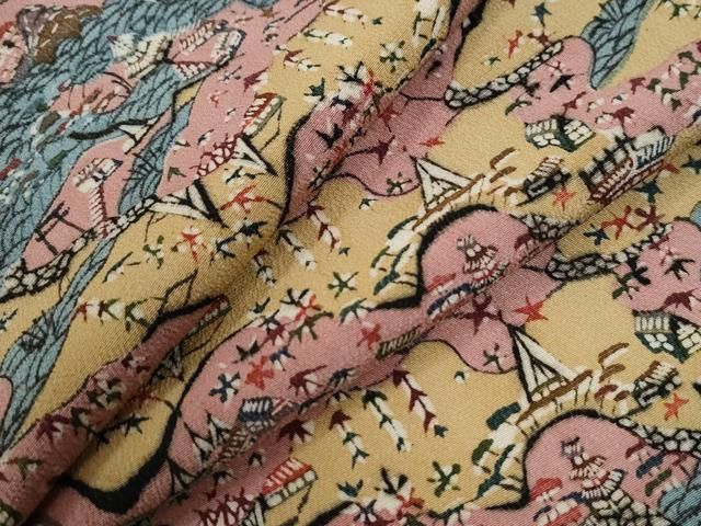 平和屋着物●上質な小紋　型染め　風景文　鬼しぼ縮緬　正絹　逸品　CABE3200yc 29,250円