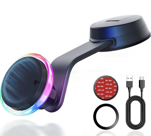 KaedearAutoMotive(カエディア) スマホホルダー 車 ワイヤレス充電 マグネット スマホスタンド magsafe Qi2 高速 充電 15w 磁石 車載ホルダー 真空吸盤 フレキシブルアーム LED&WINDマグチャージャー 03573924