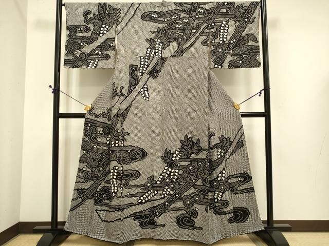 平和屋着物●訪問着　総絞り　流水花文　黒地　正絹　逸品　DABE9662du 30,420円
