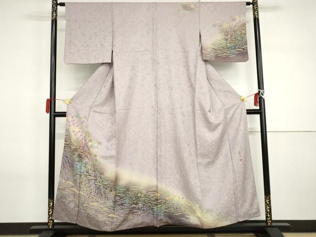 平和屋着物●伝統工芸士　華山　訪問着　草花文　暈し染め　金糸　正絹　逸品　AABI2577cs