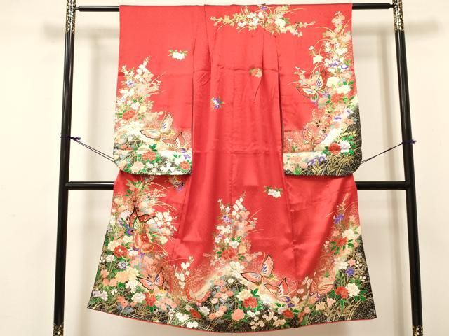 平和屋着物[]七五三　女の子　７歳　祝着　四つ身　花蝶文　暈し染め　金彩　逸品　DABE7076ma