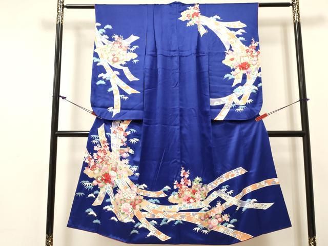 平和屋着物[]七五三　女の子　７歳　祝着　四つ身　器物花文　金銀彩　逸品　DABE7078ma