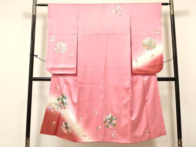 平和屋着物[]七五三　女の子　７歳　祝着　四つ身　花蝶文　暈し染め　金銀彩　逸品　DABE7080ma 16,614円
