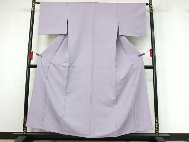 平和屋着物▽上質な色無地　単衣　幾何学地紋　藤色　正絹　逸品　AABI2197jh