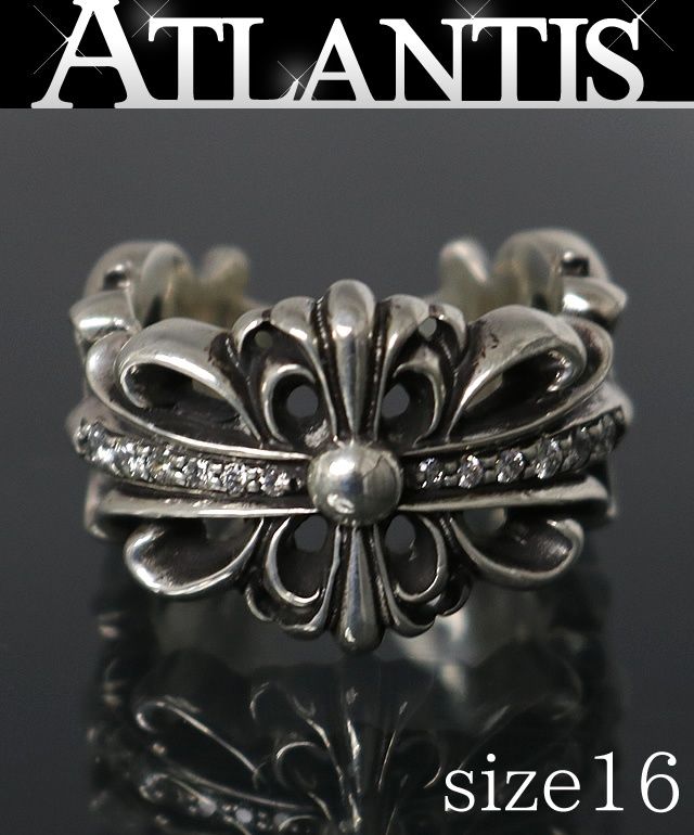 CHROME HEARTS 銀座店 クロムハーツ ダブルフローラルクロス リング アフターパヴェダイヤ 指輪 メンズ シルバー SV925 約16号 103158
