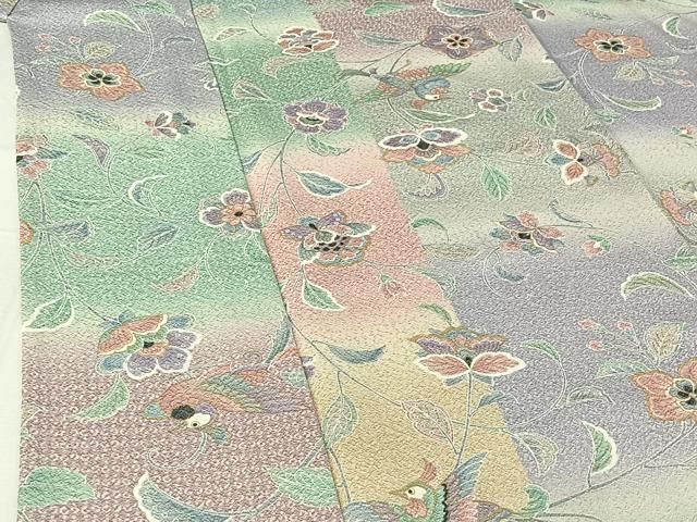 平和屋着物▽上質な小紋 単衣 更紗花鳥文 暈し染め 金彩 正絹 逸品 平和屋着物▽上質な小紋 単衣 更紗花鳥文 暈し染め 金彩 正絹 逸品