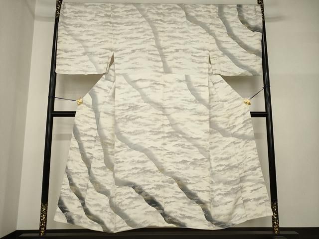 平和屋着物●男性　訪問着　刺繍　流水霞文　箔散らし　暈し染め　金彩　背抜き仕立て　キングサイズ　正絹　逸品　AABI4436ck