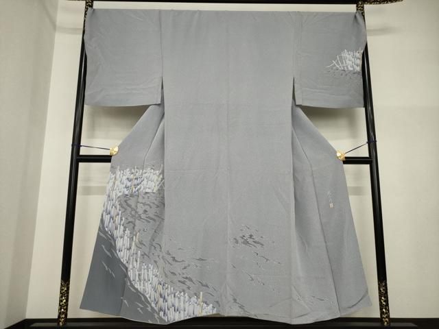 平和屋着物●鎌倉友禅　坂井教人　日本工芸会正会員　男性　訪問着　背抜き仕立て　流水文　キングサイズ　正絹　逸品　AABI4440ck