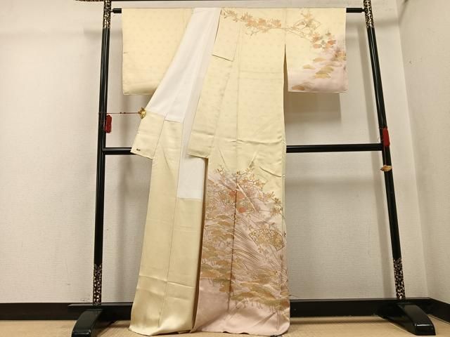 平和屋着物●訪問着　地紙枝花文　暈し染め　金彩　三越扱い　正絹　逸品　未使用　AABI3067ph