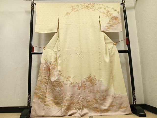 平和屋着物●訪問着　地紙枝花文　暈し染め　金彩　三越扱い　正絹　逸品　未使用　AABI3067ph