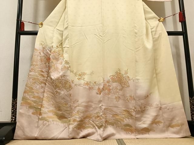 平和屋着物●訪問着　地紙枝花文　暈し染め　金彩　三越扱い　正絹　逸品　未使用　AABI3067ph