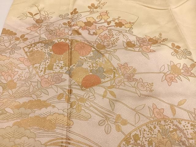 平和屋着物●訪問着　地紙枝花文　暈し染め　金彩　三越扱い　正絹　逸品　未使用　AABI3067ph