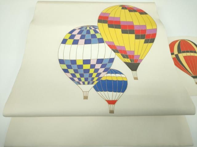 平和屋着物●塩瀬　九寸名古屋帯　気球　金彩　正絹　逸品　DABE5353ps