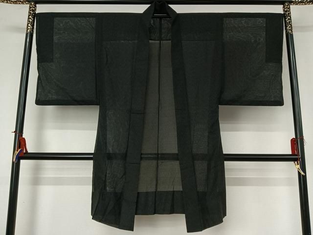 平和屋着物▽男性 羽織 スリーシーズン 春夏秋 塵除け 霞文 黒地 正絹 逸品 AABI2176jh