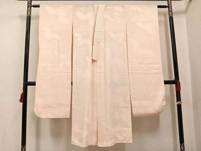 平和屋着物●振袖用長襦袢　無双仕立て　群れ鶴地紋　正絹　逸品　AABI3070ph