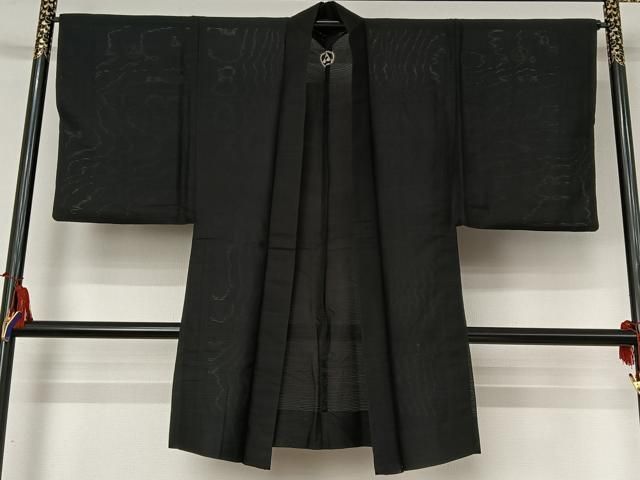 平和屋着物▽男性　羽織　黒紋付　暗黒色　正絹　逸品　AABI2177jh