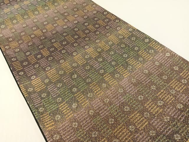 平和屋着物○両面 全通柄袋帯 市松花文 金通し地 正絹 逸品 CABG1734vp