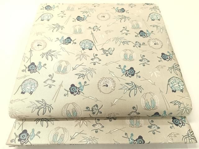 平和屋着物●六通柄袋帯　紹巴紅型　吉祥花文　正絹　逸品　CABG1741vp