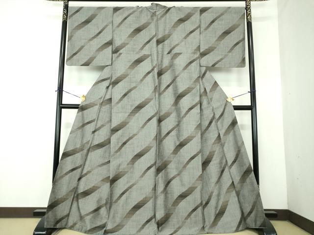 平和屋着物●上質な紬　斜線文　正絹　逸品　DABE5357ps