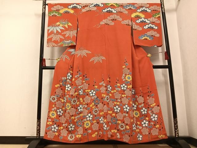 平和屋着物●和染紅型　栗山紅型　栗山吉三郎　訪問着　槍梅　正絹　逸品　AABI3027ph