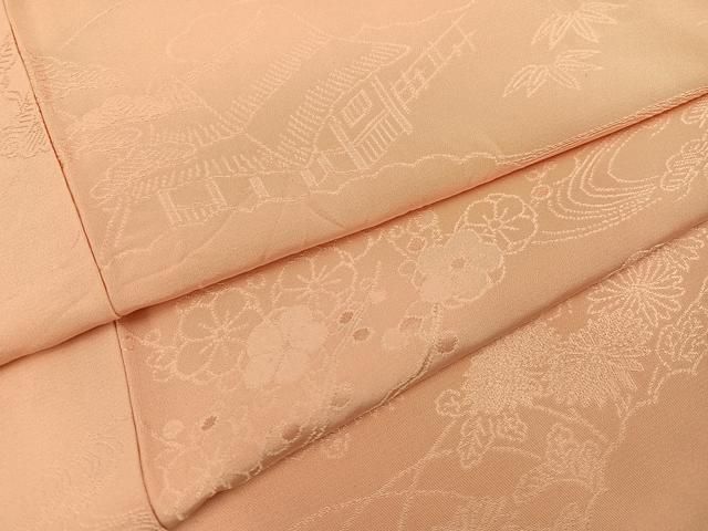 平和屋着物●上質な色無地　風景草花地紋　一斤染色　正絹　逸品　AABI3032ph