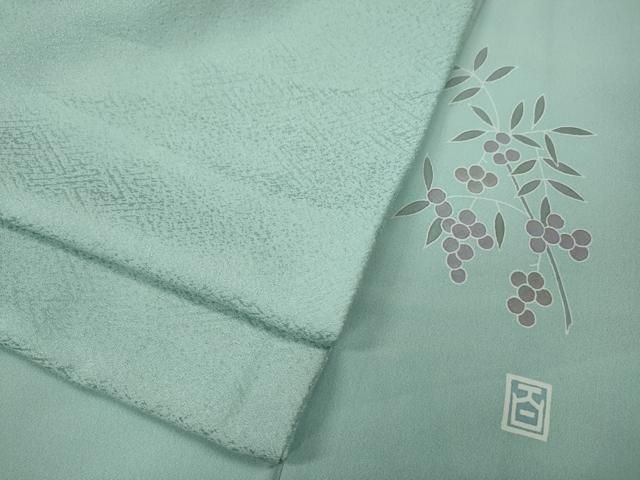平和屋着物●京加賀友禅　百貫達雄監修　色無地　紗綾形地紋　錆青磁色　正絹　逸品　CABF3523ut