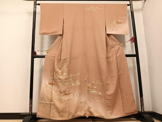 平和屋着物●訪問着　友禅　刺繍　草花文　暈し染め　金彩　ゑり善扱い　正絹　逸品　AABI3040ph