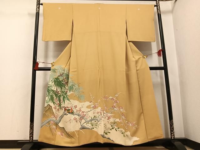 平和屋着物●豪華色留袖 刺繍 飛鳥鴛鴦草花文 金彩 正絹 逸品 AABI3048ph
