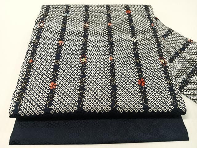 平和屋着物●九寸名古屋帯　刺繍　絞り　花唐草間道　金彩　正絹　逸品　CABG1717vp