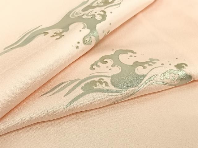 平和屋着物▽上質な小紋　単衣　立波文　銀彩　正絹　逸品　AABI2171jh 27,300円