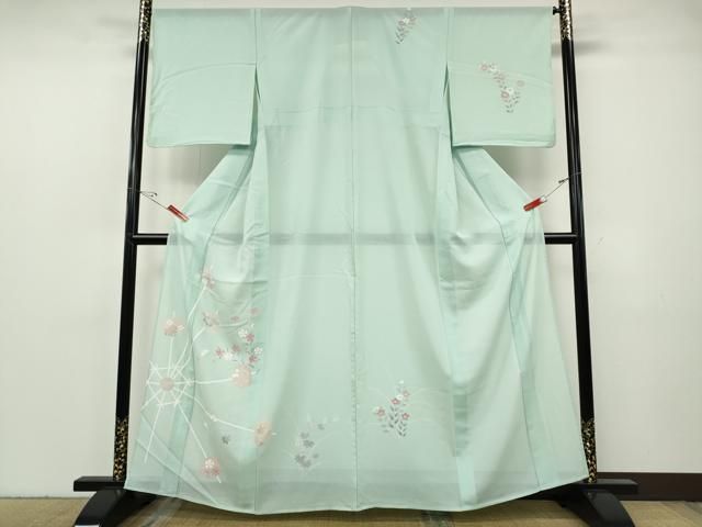 平和屋着物＊夏物　訪問着　絽　草花丸文　銀彩　正絹　逸品　CABF3541ut