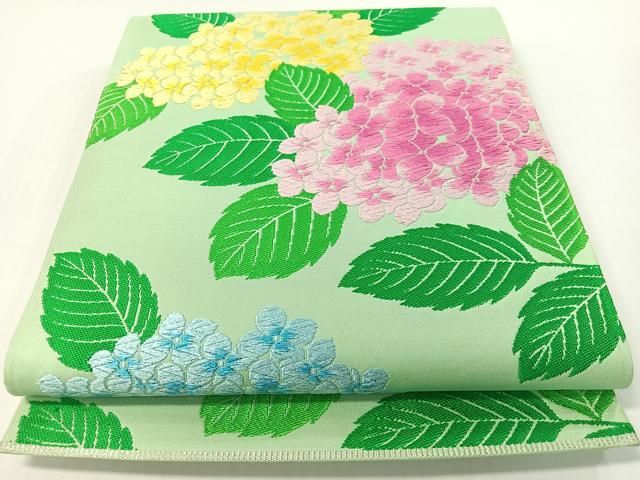 平和屋着物●森英恵・HANAE MORI　六通柄袋帯　唐織　紫陽花　正絹　逸品　未使用　CABG1652vp