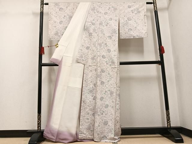 平和屋着物○本場大島紬 白大島 カタス7マルキ 更紗唐草文 正絹 逸品