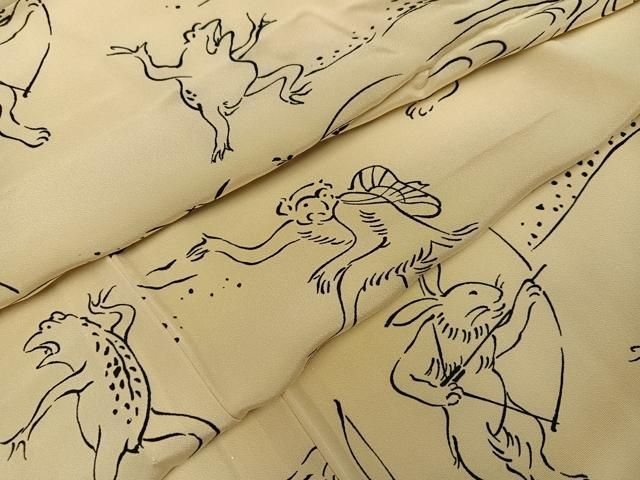 平和屋着物●長襦袢　無双仕立て　鳥獣戯画　正絹　逸品　AABI2995ph