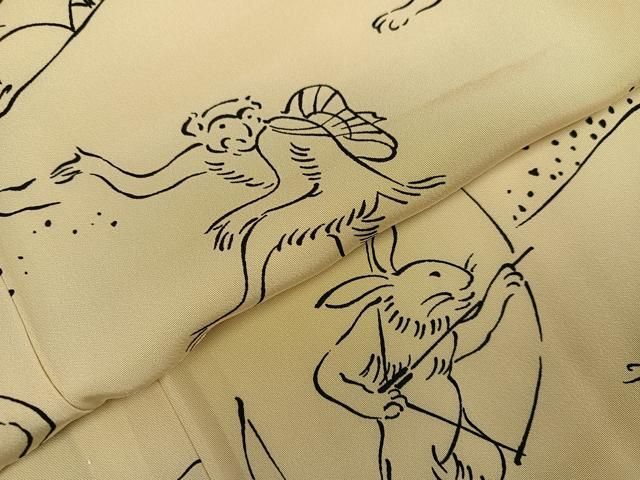 平和屋着物●長襦袢　無双仕立て　鳥獣戯画　正絹　逸品　AABI2995ph