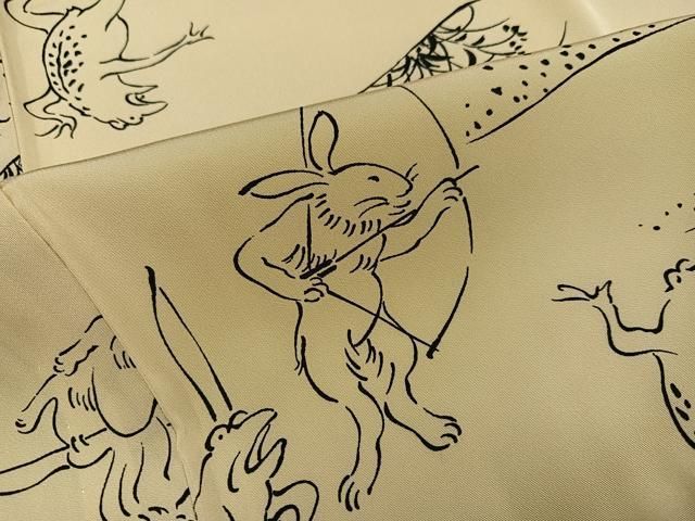 平和屋着物●長襦袢　無双仕立て　鳥獣戯画　正絹　逸品　AABI2995ph