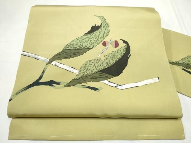 平和屋着物●塩瀬 九寸名古屋帯 ろうけつ染 枝葉文 正絹 逸品 CABF8676hy