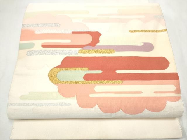 平和屋着物●爪掻き本綴れ　八寸名古屋帯　エ霞雲重ね文　金銀糸　正絹　逸品　CABF8679hy