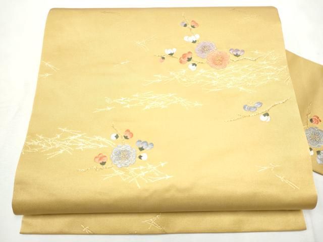 平和屋着物●九寸名古屋帯　唐織　枝梅文　金糸　正絹　逸品　CABF8692hy
