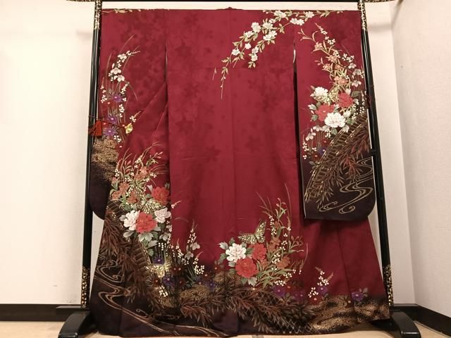 平和屋着物●豪華振袖　花蝶文　暈し染め　金銀彩　正絹　逸品　AABI3025ph