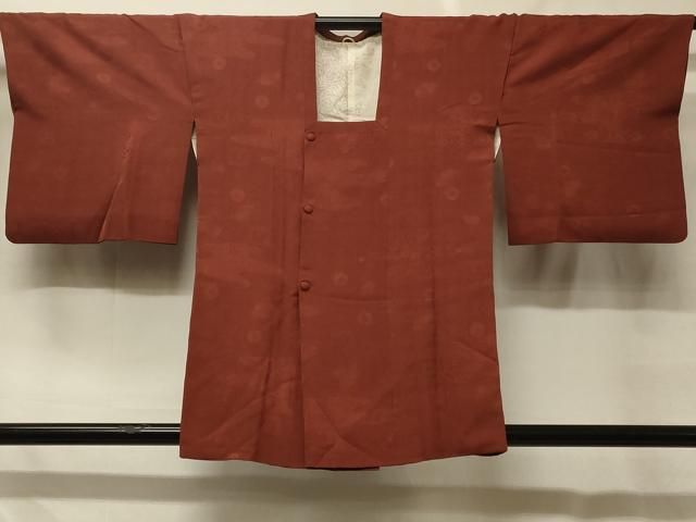 平和屋着物＃道行コート　色無地　エ霞格子菊地紋　栗梅色　正絹　逸品　CABF8890in