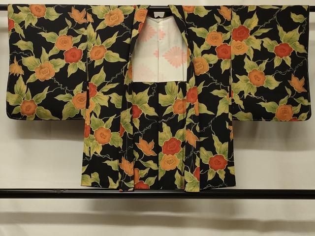 平和屋着物＃羽織　草花文　黒地　正絹　逸品　未使用　CABF8892in