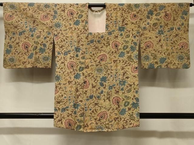 平和屋着物＃道行コート　紬地　更紗花文　正絹　逸品　CABF8893in