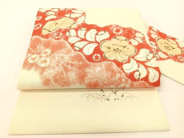 平和屋着物●九寸名古屋帯　手描き　絞り　辻が花　鬼しぼ縮緬　正絹　逸品　CABG1621vp
